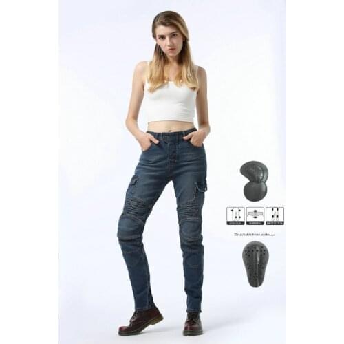 2021 hot sale Black Motorcycle Pants Green moto Jeans Woman Boyfriends motorcycle leisure Womens Jeans Blue Riding Jeans