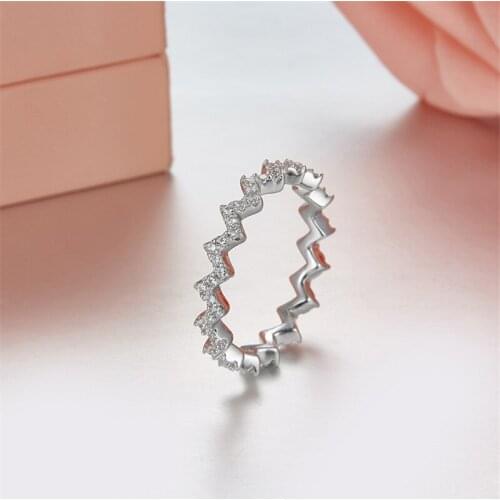 SOELLE S925 Sterling Silver Micro Inlay AAA Cubic Zircon CZ Geometric Single-Line Zigzag Finger Ring Women Girls Fashion Jewelry