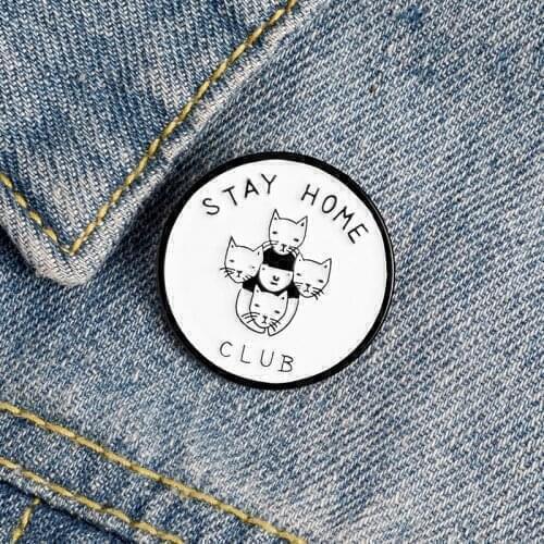 Cartoon kitten alloy round Brooches T-shirt Lapel backpack students lovely stay home club member badge decorative Enamel Pins