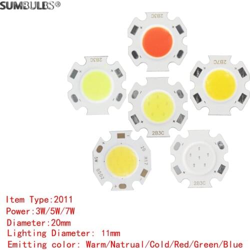 SUMBULBS 10pcs/lot 20mm Diameter 2011 3W 5W 7W Round LED COB Light Source For Spotlight Downlight Red Blue Green Warm White