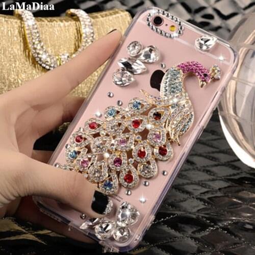 LaMaDiaa For SamsungS7 S8 S9 S10 S20 Plus Ultra Note 5 8 9 10 20 Bling Luxury Crystal Rhinestone Peacock Diamond Soft Phone Case