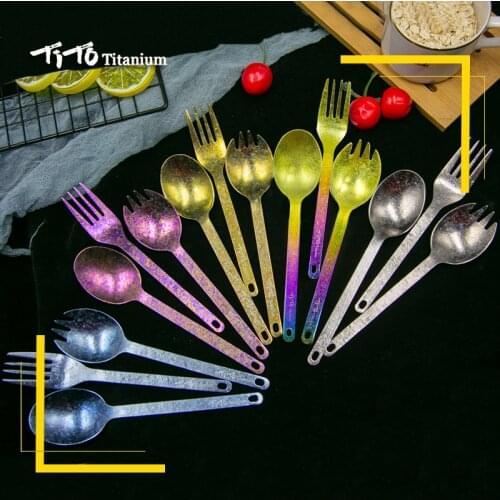 TiTo outdoor camping titanium Spork 1.5mm Ultralight Titanium Spoon Long Handle Spoon Outdoor Camping Picnic Titanium fork