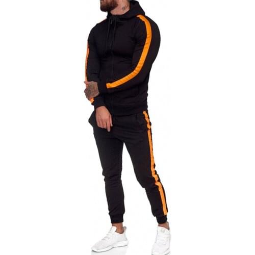 Moda masculina cor sólida listrado hoodie conjunto 2020 masculino casual com capuz agasalho masculino inverno ginásio moletom ho