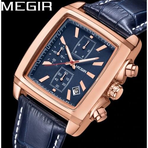 MEGIR Watch Men Auto Date Chronograph Military Male Clock Top Brand Luxury Genuine Leather Classic Man Sport Wristwatch 2028