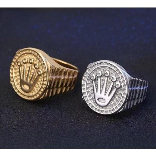 New Rapper Mens Stainless Steel Wide Hip Hop Ring Statement Gold Plated Crown Party Jewelry Ring Accessories Birthday Gift