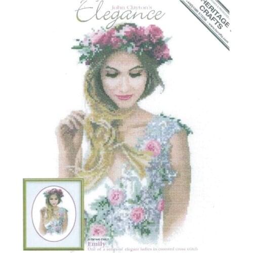 14/16/18/22/25/28CT Free Delivery Lovely Counted Cross Stitch Kit Emily with Red Roses Lady Woman Girl