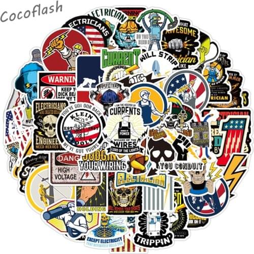 10/50Pcs/pack Electrician Cartoon Electricity Waterproof Stickers For Diy Decal Case Skateboard Helmet Laptop Luggage Guitar