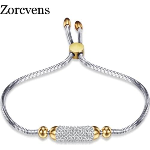 ZORCVENS 2020 New Fashion Stainless Steel Charm Bracelet For Women Cubic Zirconia Adjustable Bracelets & Bangles Jewelry