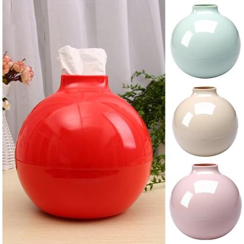 Solid Color Plastic Facial Tissue Dispenser Box Cover Round Bathroom Napkin Organizer for Home Office LB88