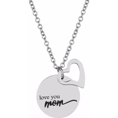 Stainless Steel I Love You Mom Heart Pendant Necklace 18 inches Link Chain Mothers Day Gift for Her