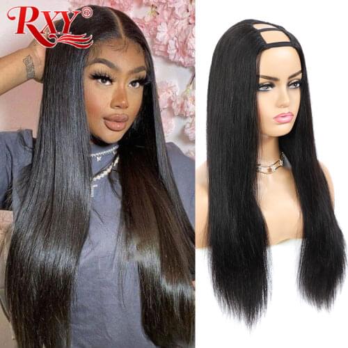 RXY Hair U Part Wig Human Hair Wigs For Black Women No Glueless Straight Wig Remy Cheap Full Machine-Made 100% Human Hair Wigs