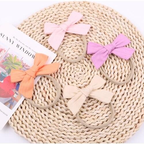 3.54Inches Solid Color Cotton Ribbon Bows Headband For Kids Girls Bowknot Elastic Hair Bands Boutique Headwear Hair Accessories
