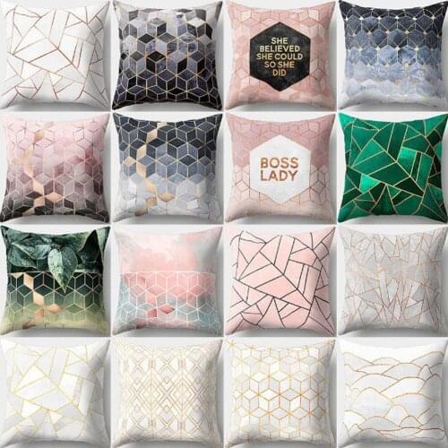 Pink Geometric Abstract Decorative Pillows Case Marble Pattern Flower Designer White and Black Grey Cheap Cushion Cover 45*45 cm