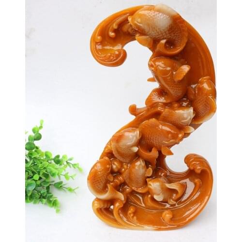 Hand engraving Artwork Jade carving landscape Tian Huangshi huanglongyu decoration decoration