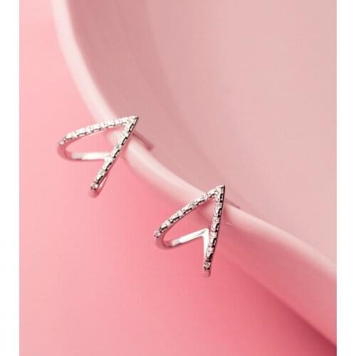 BUDROVKY Authentic Minimalist 925 Sterling Silver Fashion Lovely V CZ Stud Earrings For Women Wedding Silver 925 Jewelry