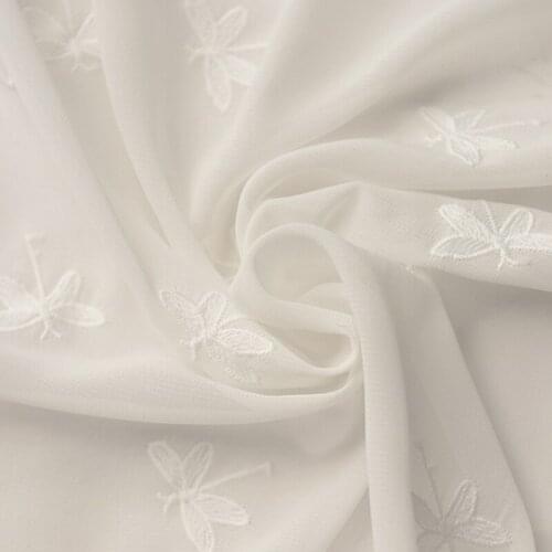 Milky White Dragonfly Embroidered Chiffon Fabric, Shirt, Blouse, Hanfu, Dress, Door Curtain Fabric, Handmade Diy Fabric