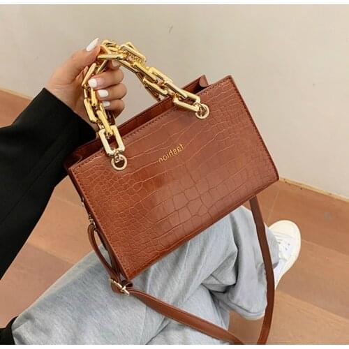 Gold Chain Stone Pattern PU Leather Crossbody Bags for Women 2021 Designer Small Handbags Shoulder Messenger Bag Mini Purses