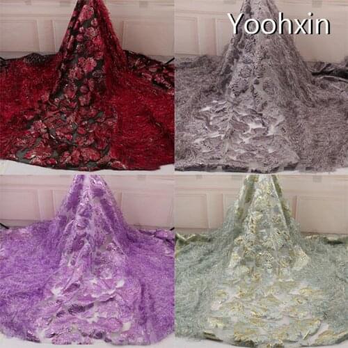 High quality sequin african lace fabric Embroidered 5 yards flower lace fabric sewing DIY trim applique Ribbon dress guipure