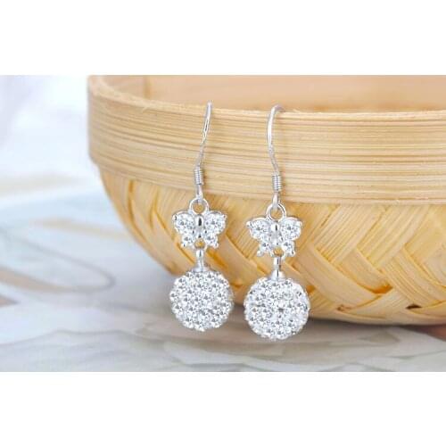 YH-ZL 925 Sterling Silver Elegant Ball Earrings Connected With Zircon For Wemon Wedding Gift