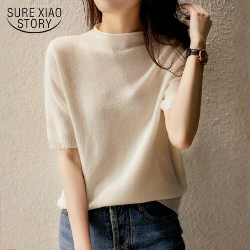 2021 New Casual Knitted Women Tops Women Clothing Summer Solid Loose Half-Turtleneck Blouse Fashion Chic Korean Clothes 13777