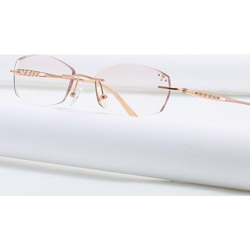 ZIROSAT 9136 Titanium Female Rimless Eyewear Diamond Trimmed Myopia Spectacle Frame Women Sunglasses Tint Lenses