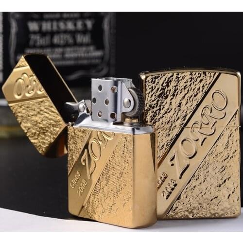 Zorro High Quality Brass Kerosene Windproof Lighter Personality Creativity Ultra thin Lighter Classic Fashion Kerosene Lighter