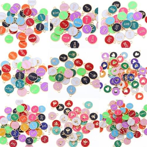 10pcs 12*15mm LUCK MOM KISS HOPE JOY lettersEnamel Heart Shape Charm Pendants Sliver plated Alloy beads Jewelry Finding