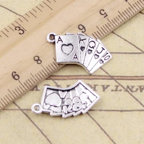 20pcs Charms Playing Cards Poker Train Seqence 24x13mm Tibetan Bronze Silver Color Pendants Antique Making DIY Handmade Craft