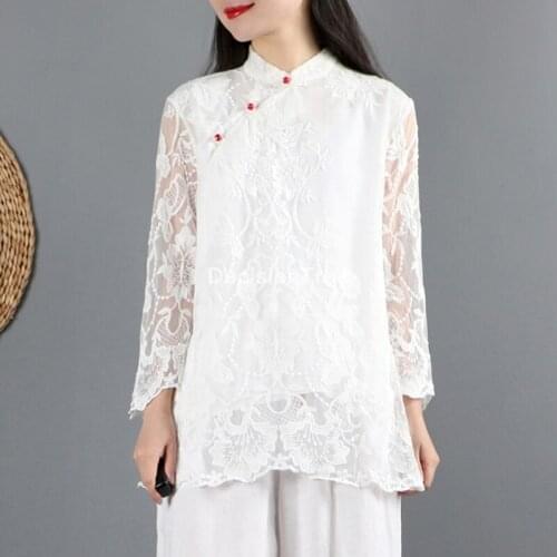 2021 chinese national wind cotton linen cheongsam tops womens shirt tang suit traditional chinese flower print tops blouse
