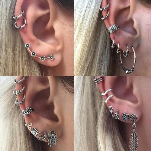 5 Pairs/Set Variety Bohemian Earring Multiple Minimalist Fashion Gold Silver Stud Earrings For Women Crown Moon Animals for Girl