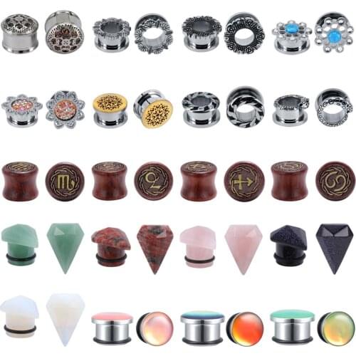 6-25mm Plugs and Tunnels Wood Ear Tunnels Stainless Steel Ear Plugs Tunnels Stone Ear Gauges Ear Strecher Expander Body Piercing