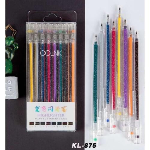 8pcs Different Color Stationery Highlighter Marker Pen 1.0mm Bling Glitter Metallic Colors Draw Scrapbook School Supplies H6596