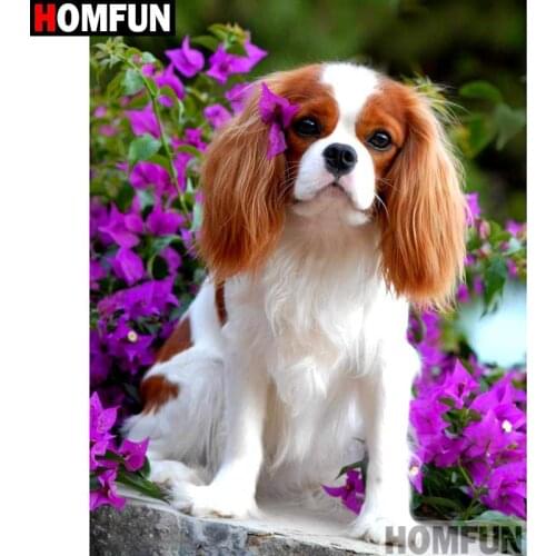 HOMFUN Full Square/Round Drill 5D DIY Diamond Painting "Dog flower" Embroidery Cross Stitch 5D Home Decor Gift A16510