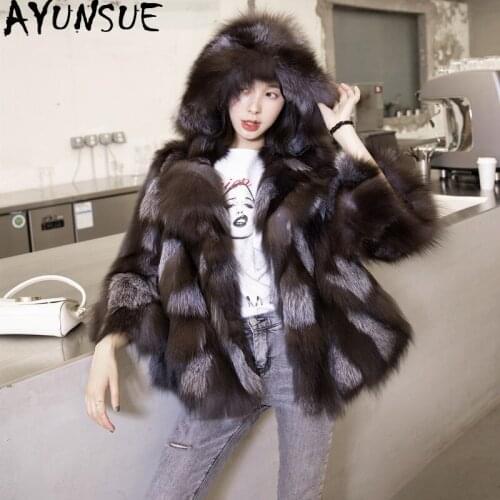 AYUNSUE Real Fox Fur Coat Winter Jacket Women Hooded Luxury Fur Coats and Jackets Women Clothes 2020 Chaqueta Mujer MY3659