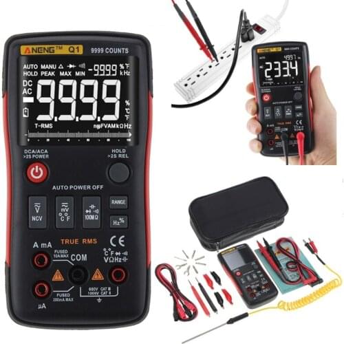 Q1 True-RMS Digital Multimeter Auto Button 9999 Counts Analog Bar Graph Tester