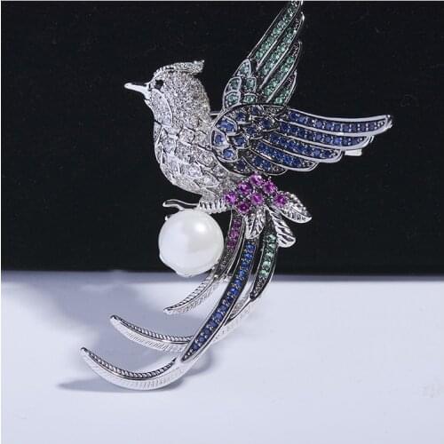 Delicate Cubic Zirconia Bird Brooches for Women Dress Scarf Pins Lovely Magpie Parrot Swallow Flamingo Brooch Pin with Pearl