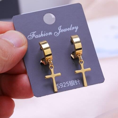 JUWANG 2021 New Hot Vintage Punk Piercing Hoop Earrings For Women Men Titanium Cross Dangle Earrings Fashion Jewelry Pendientes