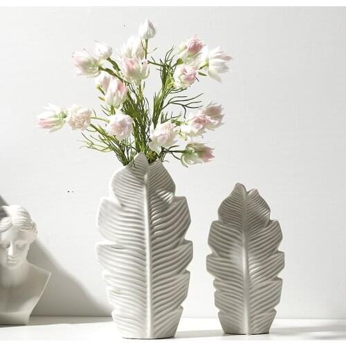 Ceramic Banana Leaf Flower Arrangement Flower Vase Living Room Decoration Accessories White Porcelain Dry Flower Container Gifts
