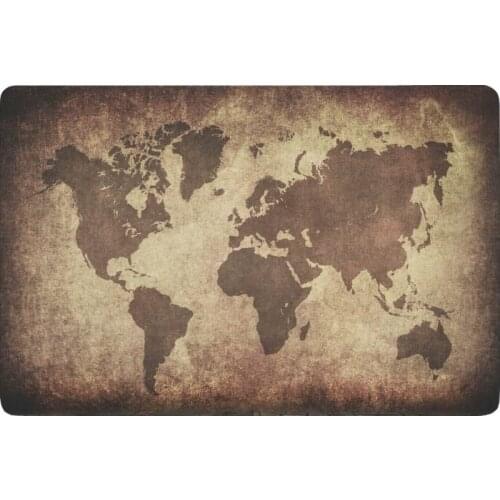 Brown World Map Anti-slip Door Mat Home Decor, Vintage Globe Geographical Earth Indoor Outdoor Entrance Doormat Rubber Backing
