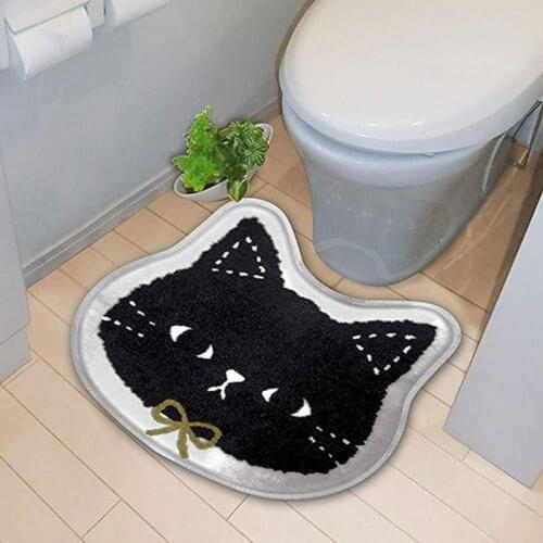 Japanese Animal Cat Flocking Cartoon Floor Mat Household Bathroom Bathroom Door Absorbent Non-slip Floor Mat Door Mat