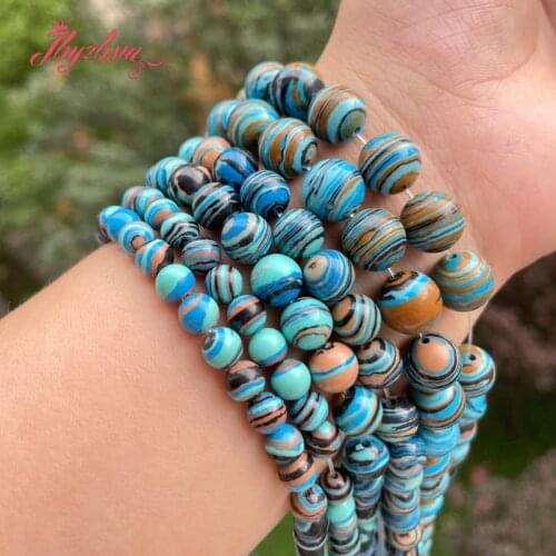 6/8/10mm Round Smooth Blue Artificial Malachite Stone Beads For DIY Necklace Bracelet Jewelry Making Strand 15" Free Shipping