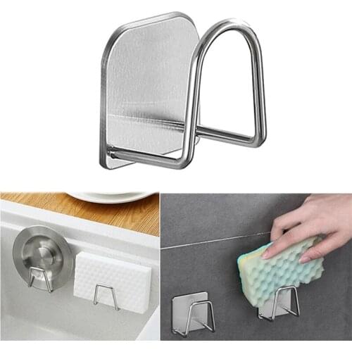 Kitchen Sponges Holder Self Adhesive Sink Sponges Drain Drying Rack Stainless Steel Storage Holder Kitchen Sink Accessories