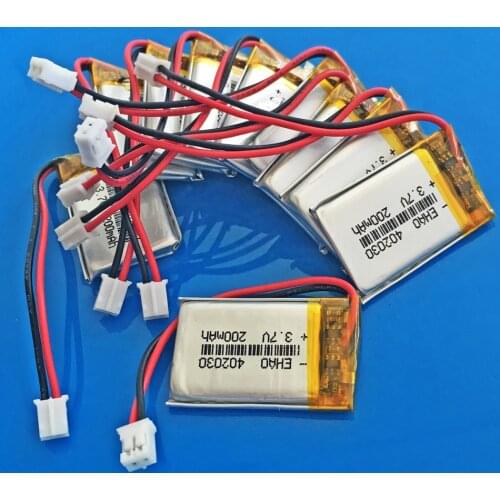 Lot 10 pcs 402030 3.7V 200mAh li-polymer li ion rechargeable battery Lipo for MP3 MP4 GPS bluetooth headset video pen JST 2.0mm
