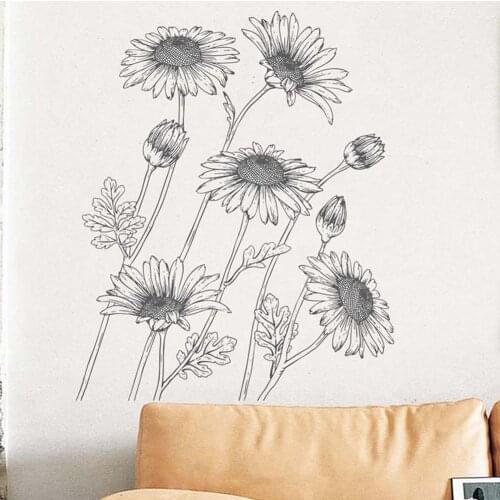 Sunflower Sketch Wall Sticker Self Adhesive Removable Living Room Bedroom Sofa Background Decal Home Decoration Posters