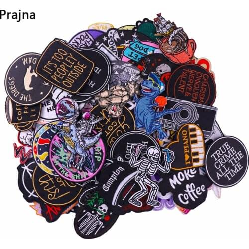 Prajna Punk Skull Embroidery 20/30Pcs Mixed Patches Lot Hippie Letter Patch Random Sew On Iron On Cheap Patches For Clothing DIY