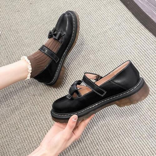 New Versatile Bow Tie Shallow Mouth Leather Shoes Women Wear Plus Size 41 42 43