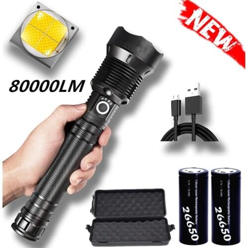 NEW Powerful LED Flashlight With XHP 70.4 Lamp bead Zoomable 3 lighting modes LED Torch Support for Mircro charging hunting lamp