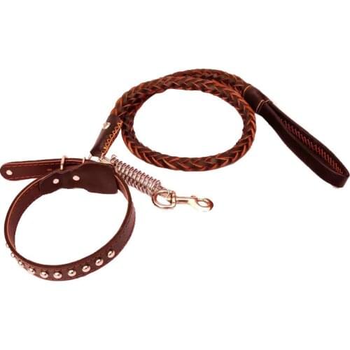 Cow Leather Collar for Dogs Braided Dog Chain Wear-resistant Training Dog Leash Adjustable Collar for Dogs Pet Supplies