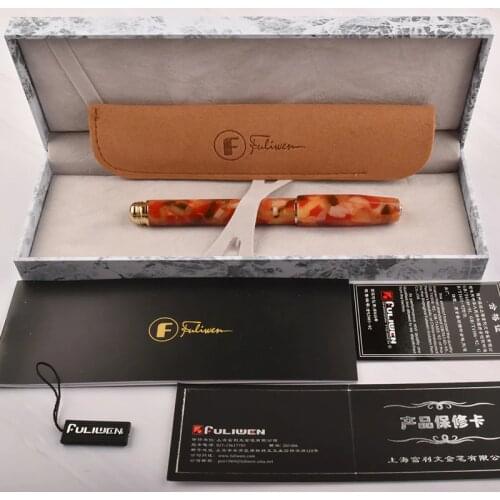 Fuliwen Exquisite Marble Celluloid Fountain Pen Rhombus Beautiful Ice Flower Iridium M Nib Business Writing Pens With Gift Box