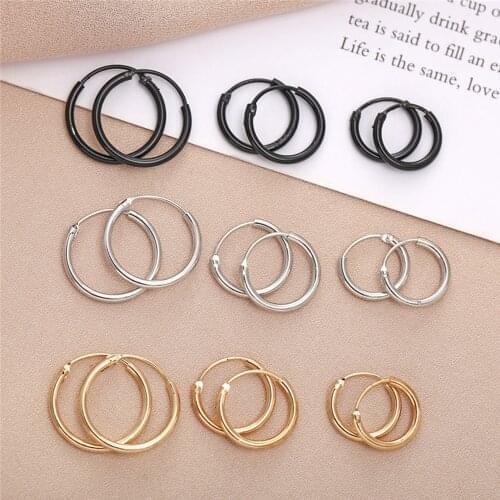 Punk 3 Size Simple Circle Small Hoop Earrings For Women Girl Hip-hop Gold Color Geometric Round Huggie Earring Jewelry